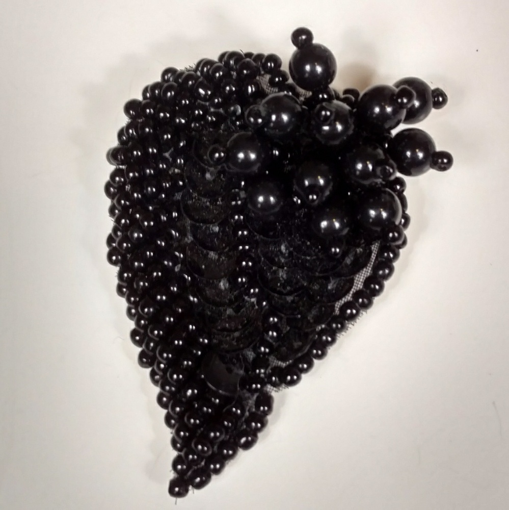 Vintage black beaded dress clip leaf shaped